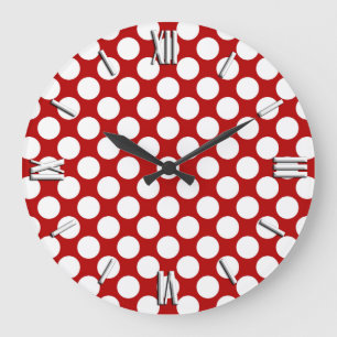 Large retro dots - white and red große wanduhr