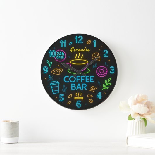 Large Round Personalized Coffee Bar Neon Sign Große Wanduhr (Zuhause)