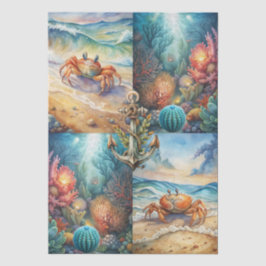Large Scenic Sea Urchin Anchor & Crab Decoupage Seidenpapier