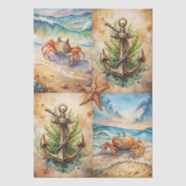 Large Scenic Starfish, Anchors & Crab Decoupage Seidenpapier