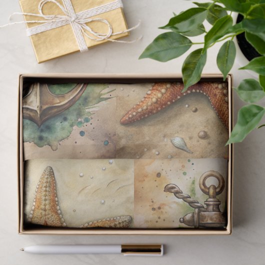Large Scenic Starfish, Anchors & Crab Decoupage Seidenpapier (Geschenk)