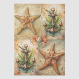 Large Scenic Starfish, Anchors & Crab Decoupage Seidenpapier