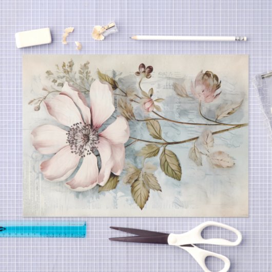 Large Slightly Abstract Pale Pink Long Stem Peony Seidenpapier (Handwerk)