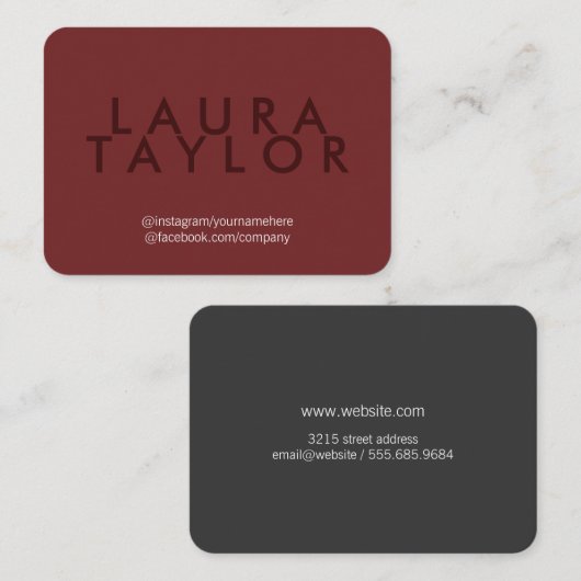 Large Text Deep Red Gray Visitenkarte (Vorne/Hinten)