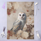 Large Vintage Inspired Elegant White Roses & Owl Seidenpapier (Basteln)