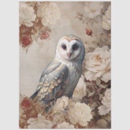 Large Vintage Inspired Elegant White Roses & Owl Seidenpapier