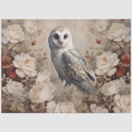 Large Vintage Inspired Victorian Era Roses & Owl Seidenpapier