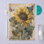 Large Vintage Sunflowers, Butterflies and Script Seidenpapier (Handwerk)