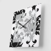 large white and black bold damask quadratische wanduhr (Winkel)
