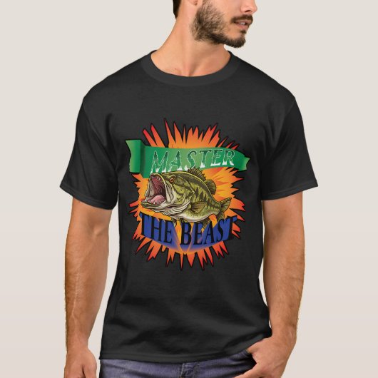 Largemouth-Barsch-Vektorillustration mit Text "Mas T-Shirt (Vorderseite)