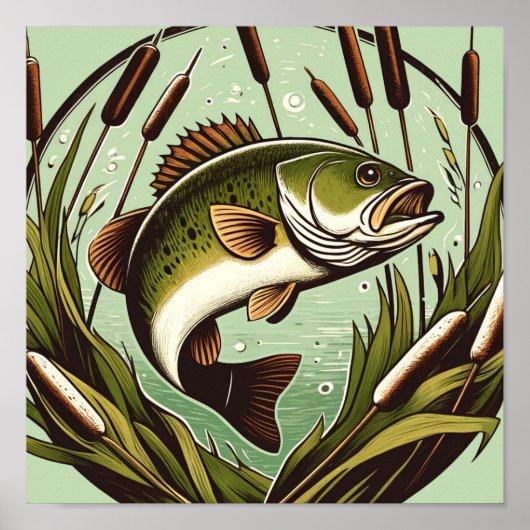 Largemouth Bass angler Fisherman Father's day Poster (Vorne)