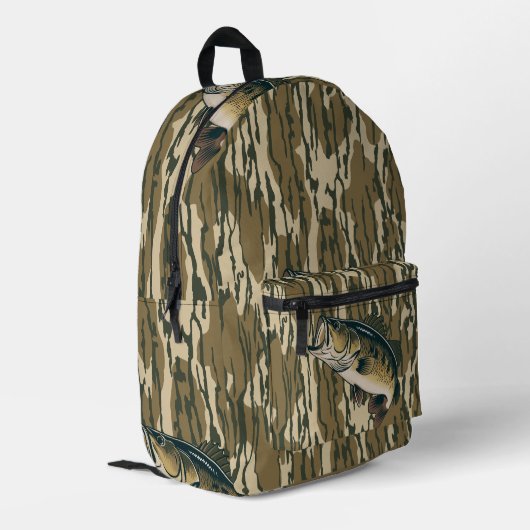 Largemouth Bass Bottomland Camouflage Bass Fischen Bedruckter Rucksack (Rückseitige Ecke links)