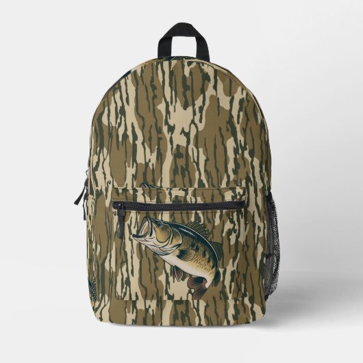 Largemouth Bass Bottomland Camouflage Bass Fischen Bedruckter Rucksack (Vorderseite)