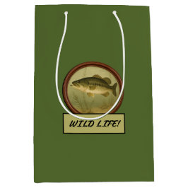 Largemouth Bass Dark Olive Green Gift Bag Mittlere Geschenktüte