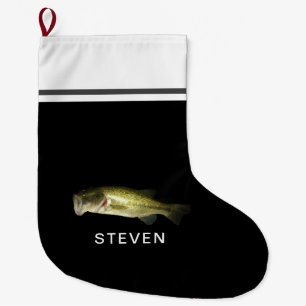 Largemouth Bass Fish Personalisierter Name Großer Weihnachtsstrumpf