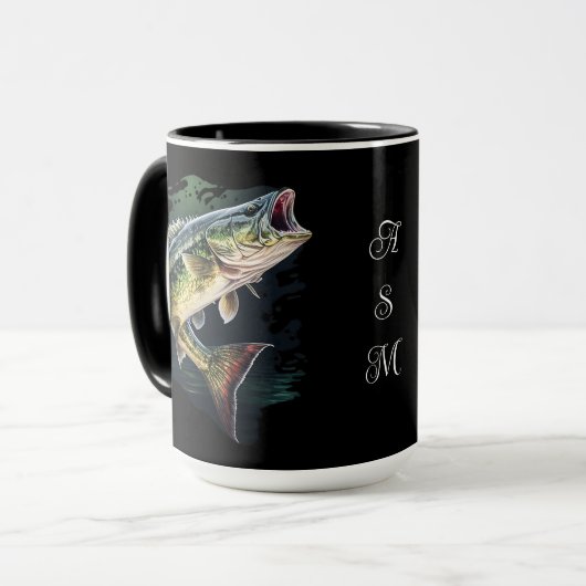 Largemouth Bass Fishing Monogram Tasse (Vorderseite Links)