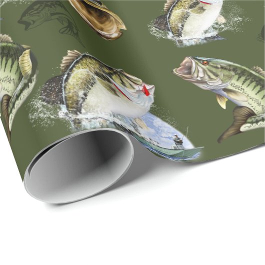Largemouth Bass Fishing Wrapping Paper Geschenkpapier (Rolleneckpunkt)