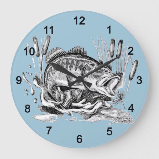 Largemouth Bass Große Wanduhr (Vorderseite)