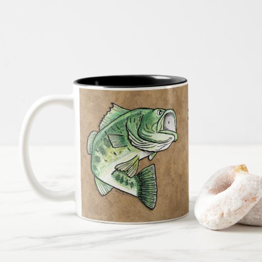 Largemouth Bass Jumping Dragonfly Angeln Zweifarbige Tasse (Mit Donut)