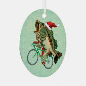 Largemouth Bass Reiten mit Weihnachtsmannmütze Ornament Aus Metall (Vorderseite Rechts)