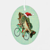 Largemouth Bass Reiten mit Weihnachtsmannmütze Ornament Aus Metall (Vorderseite links)