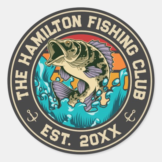 Largemouth Bass Retro Sunset Fischen Club Runder Aufkleber (Vorderseite)