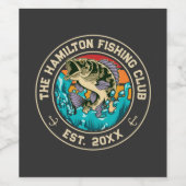 Largemouth Bass Retro Sunset Fischen Club Weinetikett (Einzelnes Label)