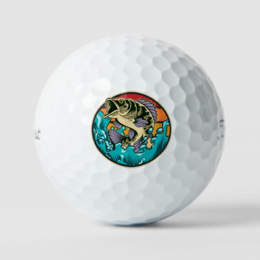 Largemouth Bass Retro Sunset Fischen Golfball (Vorderseite)