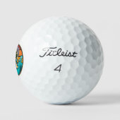 Largemouth Bass Retro Sunset Fischen Golfball (Logo)
