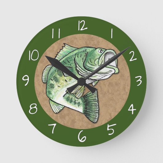 Largemouth Jumping Bass Fishing Runde Wanduhr (Vorderseite)