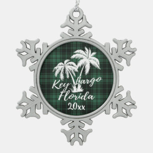 Largo Beach Florida Palm Green Kariert Schneeflocken Zinn-Ornament