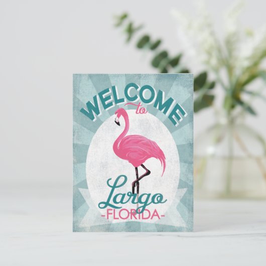 Largo Florida Pink Flamingo Retro Postkarte (Stehend Vorderseite)