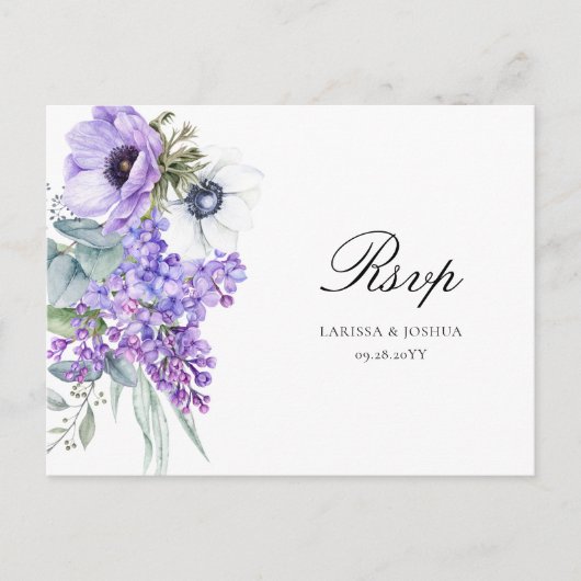 Larissa Lila Floral Meal Choice Wedding RSVP Postkarte (Vorderseite)