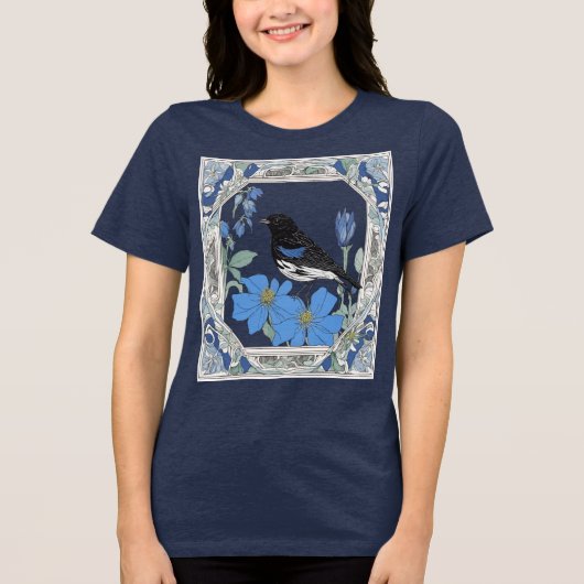 Lark Bunting And Colorado Blue Columbine Tri-Blend Shirt (Vorderseite)
