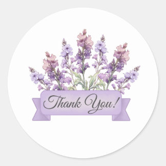 Larkspur Blume mit Banner Floral Vielen Dank Runder Aufkleber