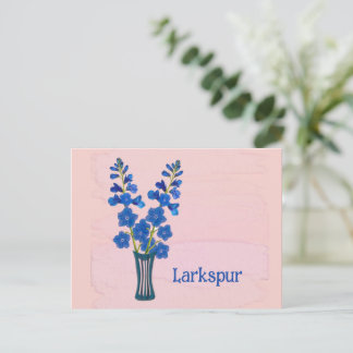 Larkspur Delphinium Watercolor Art July Birthday Postkarte