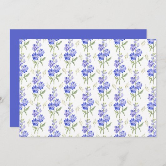 Larkspur Floral Botanical Note Card Mitteilungskarte (Vorne/Hinten)