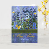 Larkspur Garden with Birdhouse Karte (Gelbe Blume)