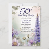 Larkspur | Water Lily Floral 50th Birthday Party Einladung (Vorderseite)