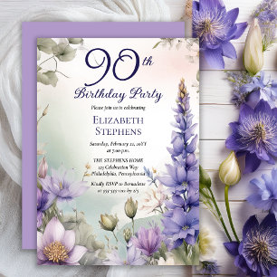 Larkspur   Water Lily Floral 90. Geburtstagsparty Einladung