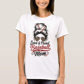 Lärmende stolze Baseball-Mutter Leopard unordentli T-Shirt