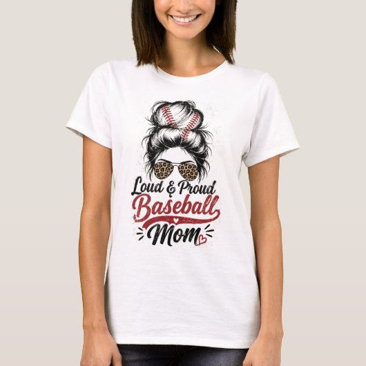 Lärmende stolze Baseball-Mutter Leopard unordentli T-Shirt (Vorderseite)