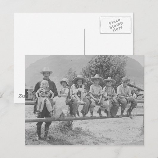 Larry Larom mit sechs Kindern. Postkarte (Vorne/Hinten)