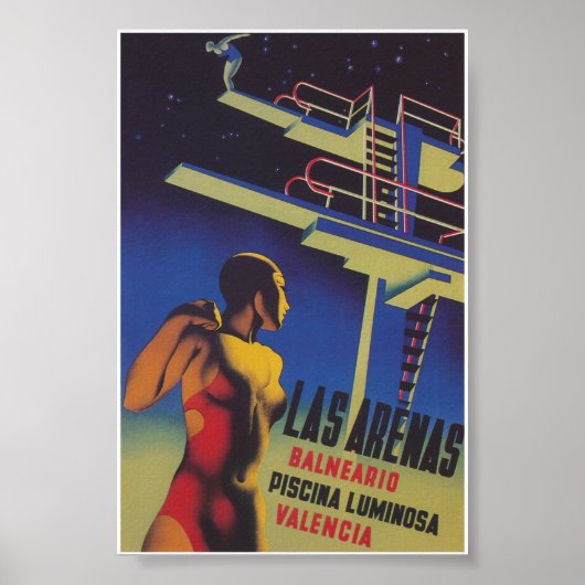 Las Arenas Spanien Lighted Pool Vintage Reisen Poster (Vorne)