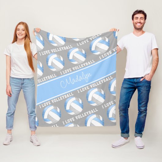 las blaues graues I-Liebe-Volleyballtextmuster Fleecedecke (Beispiel)