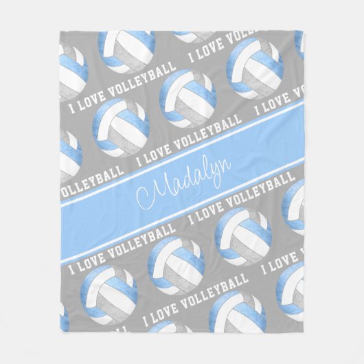 las blaues graues I-Liebe-Volleyballtextmuster Fleecedecke (Vorderseite)