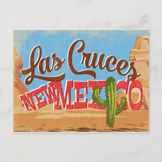 Las Cruces New Mexico Cartoon Desert Retro Travel Postkarte (Vorderseite)