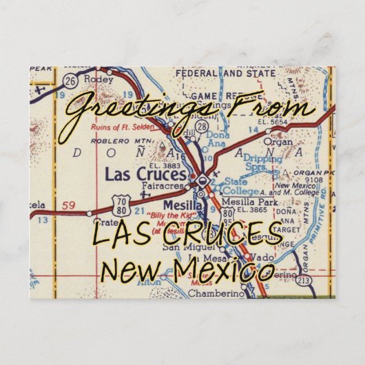 Las Cruces NM Vintage Karte (Vorderseite)
