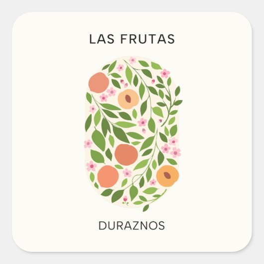 Las Frutas: Duraznos - Pfirsichmarkt Quadratischer Aufkleber (Vorderseite)