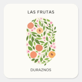 Las Frutas: Duraznos - Pfirsichmarkt Quadratischer Aufkleber